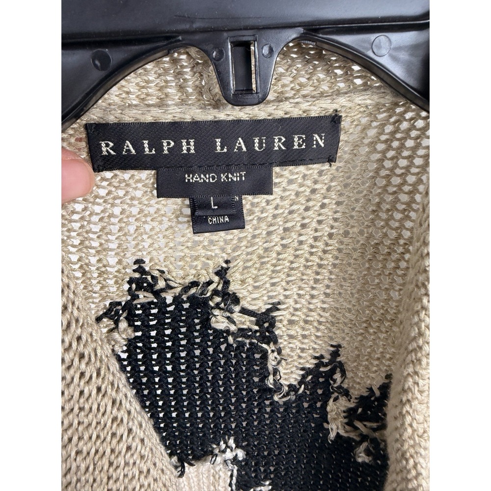 Ralph Lauren Hand Knit L Southwestern Intarsia Open Cardigan Linen Cotton - Picture 3 of 5